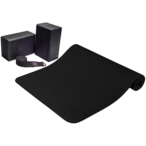 Clever Yoga Longer and Wider High Density TPE Yoga Mat with 2 Light Weight Yoga Blocks and Sturdy Cotton Strap Cover