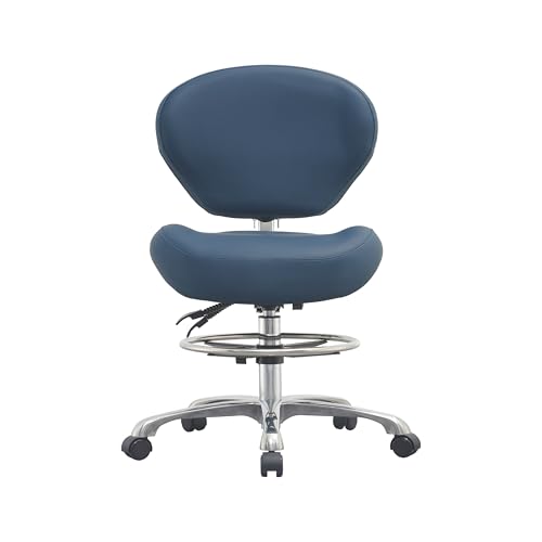 Image of Rolling Drafting Stool Chair with Back Support - Shop Stool with Backrest, Home Office Stool Chair, Height Adjustable Stool with Wheels for Computer, Office, Studio
