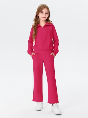 Image of Haloumoning Girls 2 Piece Outfits Sweatsuit Half Zip Long Sleeve Sweatshirts Sweatpants Tracksuit Sets 5-14 years