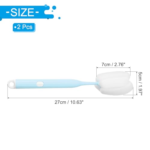 Image of PATIKIL 10.7 Inch Bottle Soft Brush, 2 Pcs Soft Sponge Bottle Cleaner with White Plastic Long Handle Cup Brush Scrubber for Vase Bottle Pot Wine Glass Cup Mugs, Light Blue