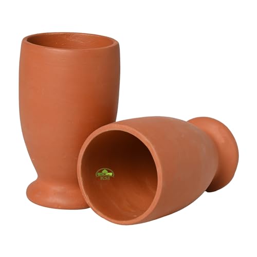 Image of KSI Earthen Clay Water Glass Set of 2 | 375 ml Mitti Drinking Glasses for Water Lassi Milk Coffee | Traditional Terracotta Drinkware | Reusable Kitchen Tableware