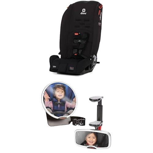 Bundle of Diono Radian 3R, 3-in-1 Convertible Car Seat, Rear Facing & Forward Facing, 10 Years 1 Car Seat, Slim Fit 3 Across, Jet Black + Diono Baby Car Mirror 2 Pack, Includes Safety Car Seat Mirro