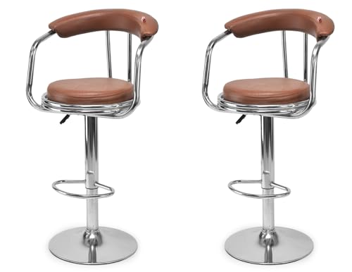 Image of GOYALSON Faux Leather Classic Height Adjustable and Revolving Bar Stool Kitchen Chair (2, Brown), 94 cm, 49.53 cm, 43.2 cm