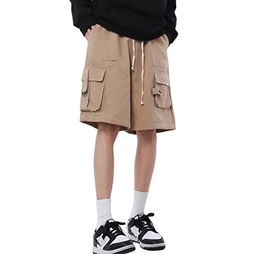 Hewlshawn Pantalones cortos de verano para mujer, cintura elástica, bermudas, pantalones cargo cortos, sueltos, pantalones de correr, senderismo, actividades al aire libre, ropa de calle, caqui, XL