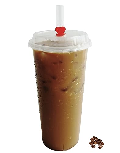 Tankon?100 Sets - 16 oz. Disposable Clear Plastic Cups With Lids and Straws 16oz. Hot | Cold Coffee Cups With Lids. Premium Quality. Heavy Duty. Injection Cups.