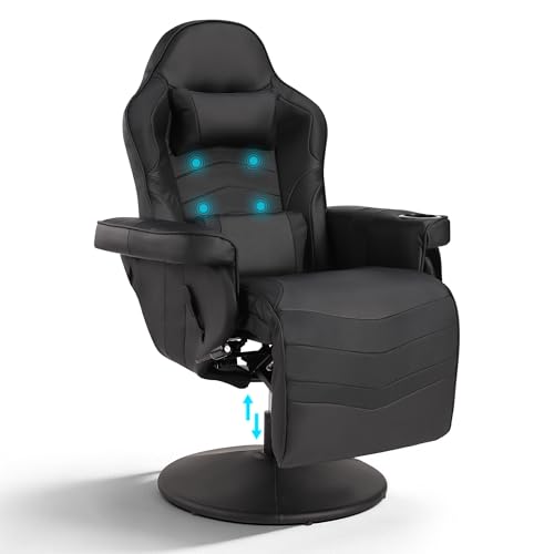 Consofa Massagesessel Gaming Stuhl mit Höhenverstellbar & 360° Drehbar, Relaxsessel Fernsehsessel mit Liegefunktion, Ergonomischer Racing Gaming Sessel Wohnzimmer, Manuell Verstellbar (Schwarz)