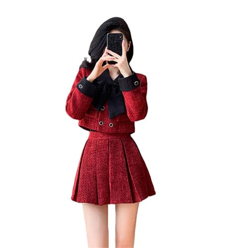 Ensemble en laine femme automne hiver jupe veste tweed style français