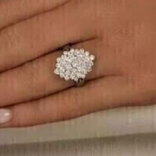 2 Carat Round Cut Diamond Cluster Engagement Ring, 14K White Gold Plated Sterling Silver3