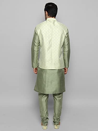 Image of Uri and MacKenzie Men's Silk Blend Kurta Churidar Pyjama with Stylish Nehru Jacket