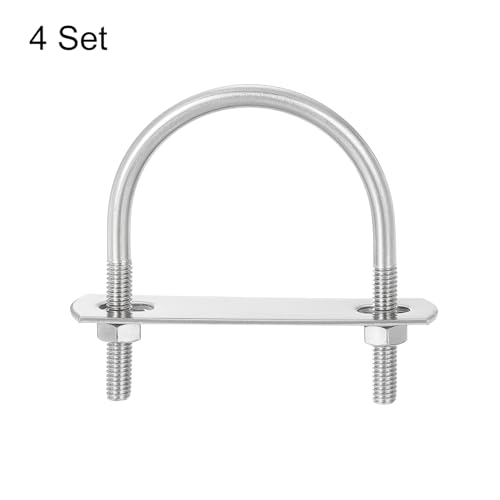 Image of uxcell Round U-Bolts, 4 Sets 53mm(2.09 inch) Inner Width 71mm Length M6 304 Stainless Steel U Clamp Bolt with Nuts and Plates, for Boat Trailer