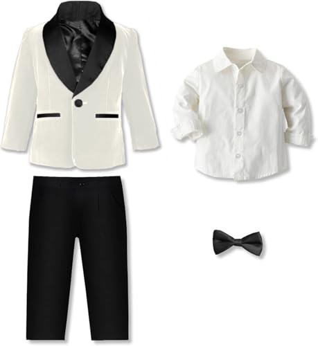 SANGTREE Boys Shawl Tuxedo Suit Velvet Set Gentleman Wedding Outfit, 3 Months - 14 Years3