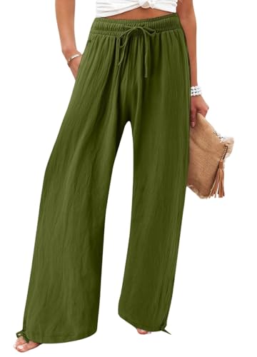 CHARTOU Women Elastic Waist Pants Wide Leg Sweatpants Beach Palazzo Pants Loose Lightweight Summer Pants Drawstring