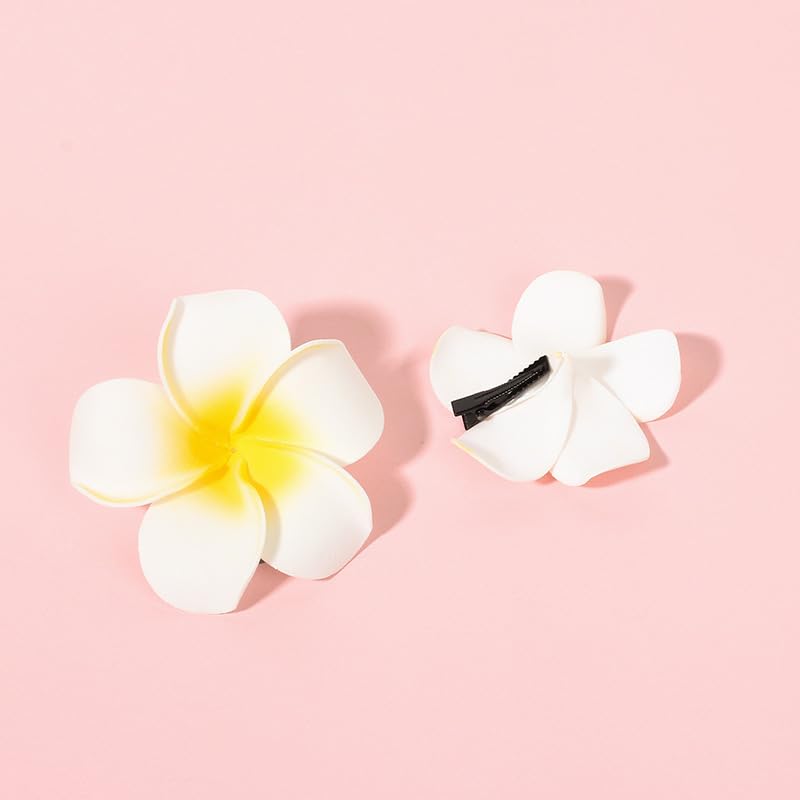Miniatura 5 de 4 pinzas hawaianas para el cabello de Plumeria Galsang con flores para fiesta en la playa (4 unidades, blanco)