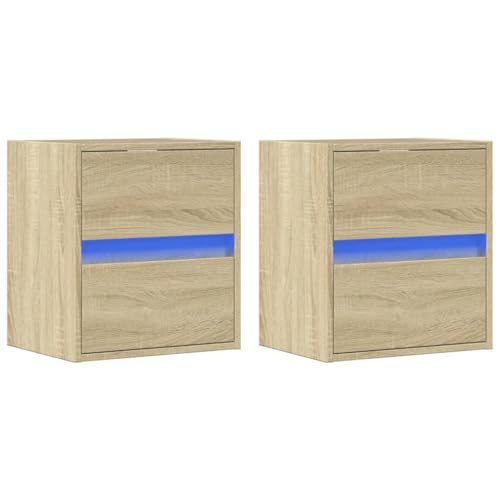Vorpalize Armario de pared para TV con iluminación, juego de 2 unidades, roble Sonoma, 41 x 31 x 45 cm, mueble bajo flotante para salón y almacenamiento de medios