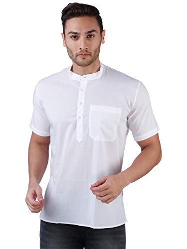 Image of Rajubhai Hargovindas White Superfine Cotton Short Kurta (White) | Mandarin Collar |