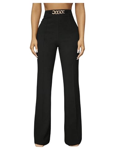 SOLY HUX Women's Flare Dress Pants Chain High Waisted Business Casual Trousers