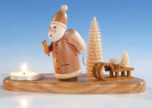 Bougeoir Père Noël Rudolphs Schatzkiste 12 cm en bois brut non peint pour bougie chauffe-plat