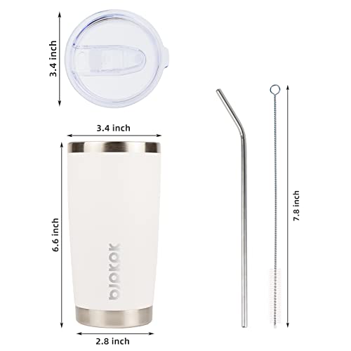Image of BJPKPK 20 oz Coffee Tumbler with Lid, Straw, Insulated Stainless Steel Mug | Double Wall Vacuum, Keeps Hot /Cold, BPA Free, Leak Proof, Iced Coffee Cup Fit Car Holder, Travel & Beach Ready, White