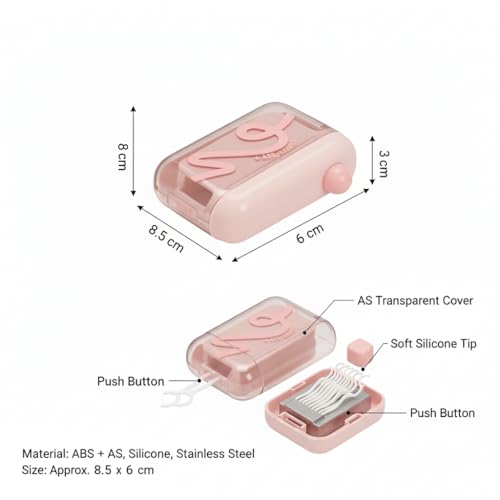 Image of Automatic Floss Dispenser Portable Dental Floss Holder with 50 Floss Picks - Hygienic Press and Pop Floss Dispenser Case - Refillable Travel Floss Case for Pocket, Purse and Car - Pink