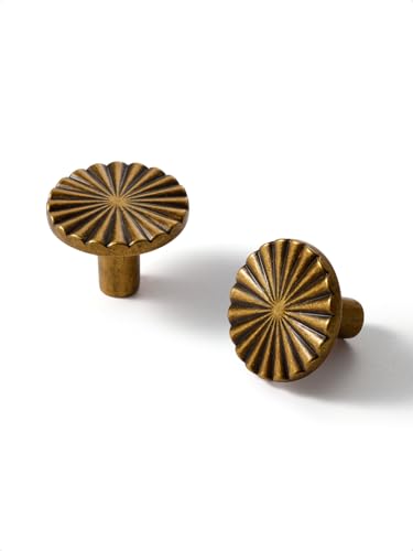 JIASENBAO 10 Pack Antique Brass Cabinet Knobs Vintage Flat Drawer Pulls Kitchen Cupboard Bathroom Dresser Cabinet Hardware Handles Zinc Alloy