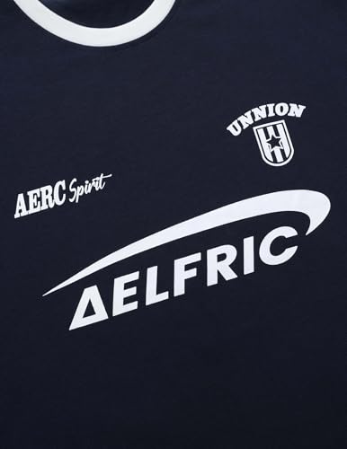 Aelfric Eden Graphic Tees Y2k Women Oversized T Shirts Striped Patchwork Crewneck Unisex Streetwear Tops