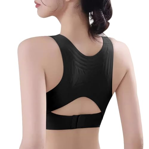 Genérico Sujetador Corrector Postura sin Espalda Sujetador Sincosturas de Cierre Frontal con Soporte de Espalda Ajustable Ropa Interior Moldeadora Transpirable Deportivos para Mujer (Black, L)
