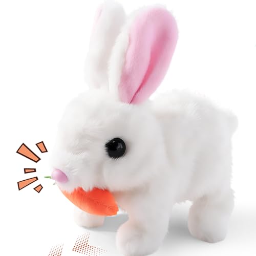 Zuipwpt Peluche Lapin,17 cm Interactive Rabbit,Paques Lapin Peluche,Electric Animal Peluche Lapin,émet des Sons,Peut Marcher et Ses Oreilles Peuvent Bouger pour Cadeaux...