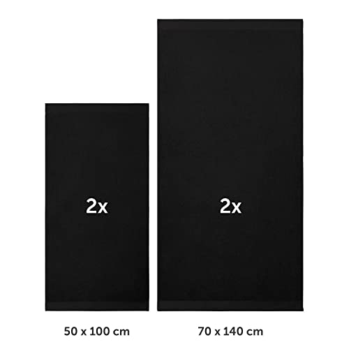 Blumtal Premium Frottier Handtücher Set 4 teilig 100% Baumwolle - Oeko-TEX zertifiziertes Badetuch 2X (70x140 cm) + Towel 2X (50x100 cm) - saugstarkes Frottiertücher Set - Handtücher Schwarz – Bild 3