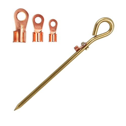 SLNNROA 14.57Inch Copper Generator Grounding Kit Rod For Electric Fence (1PCS,20+50+80A pure copper lug)