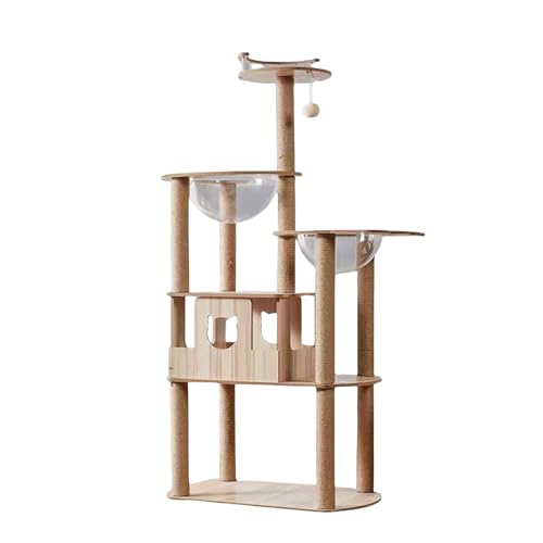 Jinchuan 猫タワー キャットタワー 木製 多頭飼い対応 爪とぎ 運動不足解消 安定構造 コンパクト設計 大型猫 ハウス 見晴らし台 遊び場付け リビング ベッドルーム対応(接続パーツ散歩道)