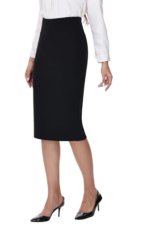 ZTN Skirts for Women Stretch High Waist Pencil Skirt Bodycon Business Skirt with Back Slit Below Knee3