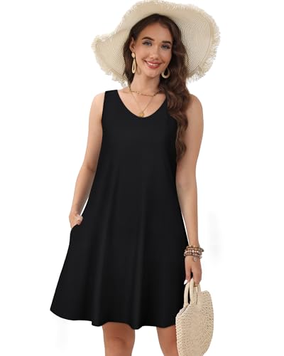 Image of CHICGAL Womens Summer Dresses Casual Sleeveless Loose T Shirt V Neck Sundress Swing Beach Cover Up with Pockets 2026