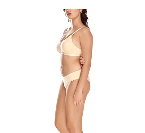 Image of Elina Women's Full Coverage Non Padded with Detachable Strap Cotton Hosiery Bra and Panty Set (Lovia Set)