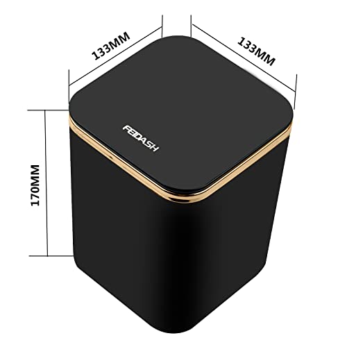 Senbaler Klein Tisch Mülleimer mit Deckel 2.8L,Mini Tischabfalleimer für Esszimmer,Bäd,Büros,Schlafzimmer,ABS,Leichter Luxus (Schwarz)