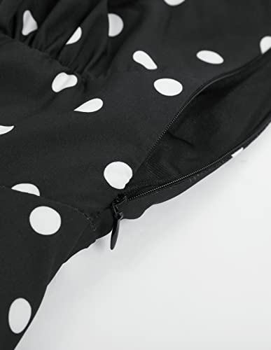 Vintage Dress For Women 1950S Summer Spaghetti Strap Ruched A-Line Flowy Swing Dress Black Polka Dot Dress S #TOP6