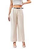 MakeMeChic Women's Work Pants Straight Leg Zip Fly Belted Business Casual Trousers Teacher Pants Beige Small