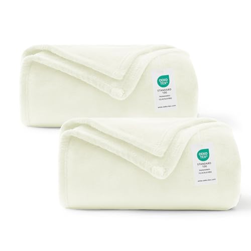 WAVVE Kuscheldecke Flauschig 2er Set Fleecedecke 150x200 cm Warm Wohndecke Couchdecke Creme Weich Sofaüberwurf XL aus Mikrofaser