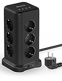 [Ahorra de Espacio] El diseño de la torre ahorra más espacio que la regleta con usb horizontal. Hay una tira antideslizante en la parte inferior del torre enchufe para garantizar la estabilidad del ladron enchufes