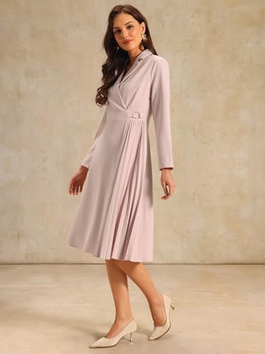 Image of Hobemty Women's Wrap Dress A-Line Pleated Midi Long Sleeve Dresses