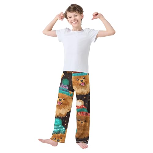 ZZXXB Pomeranian with Hats Boys Long Pants Soft Trousers Elastic Waist Kids Lounge Bottoms with Pockets S-XL3