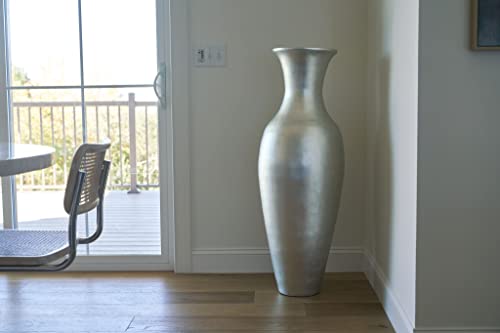 Green Floral Crafts 47" Tall Classic Bamboo Floor Vase Handmade For Dried Flowers Branches Fillers Elegant Look For Any Dining Room, Living Room, Or Office (Metallic Silver) #TOP4