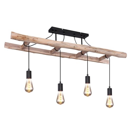 etc-shop Retro Pendelleuchte Holzleuchte Vintage Hängelampe Holz Hängeleuchte im Leiter Design Holz Deckenlampe, 4x E27, 115x30x80cm, Wohnzimmer Esszimmer