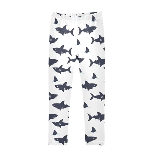 CaTaKu Girls Leggings Sharks Blue Silhouette Leggings for Girls Kids Athletic Workout Yoga Pants Size 4-10T