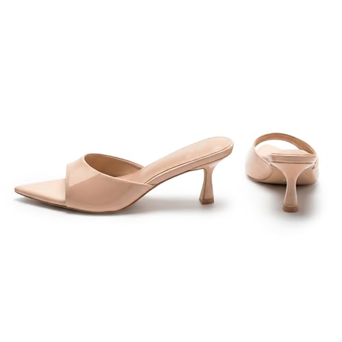 Image of Arromic Womens Kitten Heel Sandals,Pointed Round Open Toe Slides 5mm high elastic latex Sexy 2.3 Inch Stiletto Heeled for Party Wedding Daily
