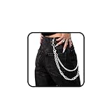 Auwoyss Hip Hop Pants Jean Chain Goth Punk Silver Trousers Chains Biker Heavy Thick Wallet Pocket Chains Silver Keychains Body Jewelry for Men and Women