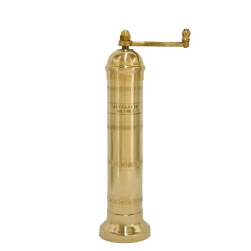 Image of Alexander Home Original Greek Salt Mill, 9-Inch Brass - European Manual Salt Grinder, Refillable, with Polishing Cloth