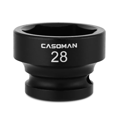 CASOMAN 1/2" Drive 28mm Stubby Impact Socket Set, 6-Point, 1.1" Length, CR-MO, Metric 28 mm