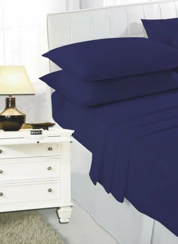 Extra Deep Fitted Sheet + Two Pillowcases Available in 22 Color Options 16-Inch (40 cm) Depth Easy-Care Poly-Cotton Fabric Soft Wrinkle-Resistant Bed Sheets (NVY SK + PP)