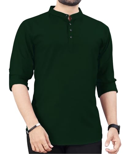 Image of DEEMOON Men's Regular Fit Solid Sprad Collar Casual Shirt with a Trendy Mandarin Collar Crafted from a Premium Cotton Blend