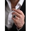Solid Genuine 925 Sterling Silver Black Onyx Stone Turkish Handmade Ottoman Men's Motif Ring